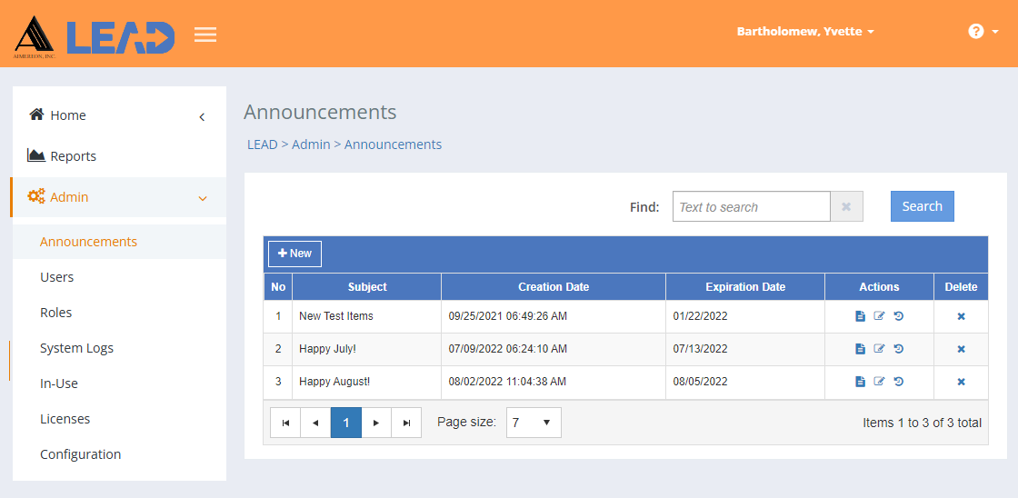 LEAD Administrator - Announcements