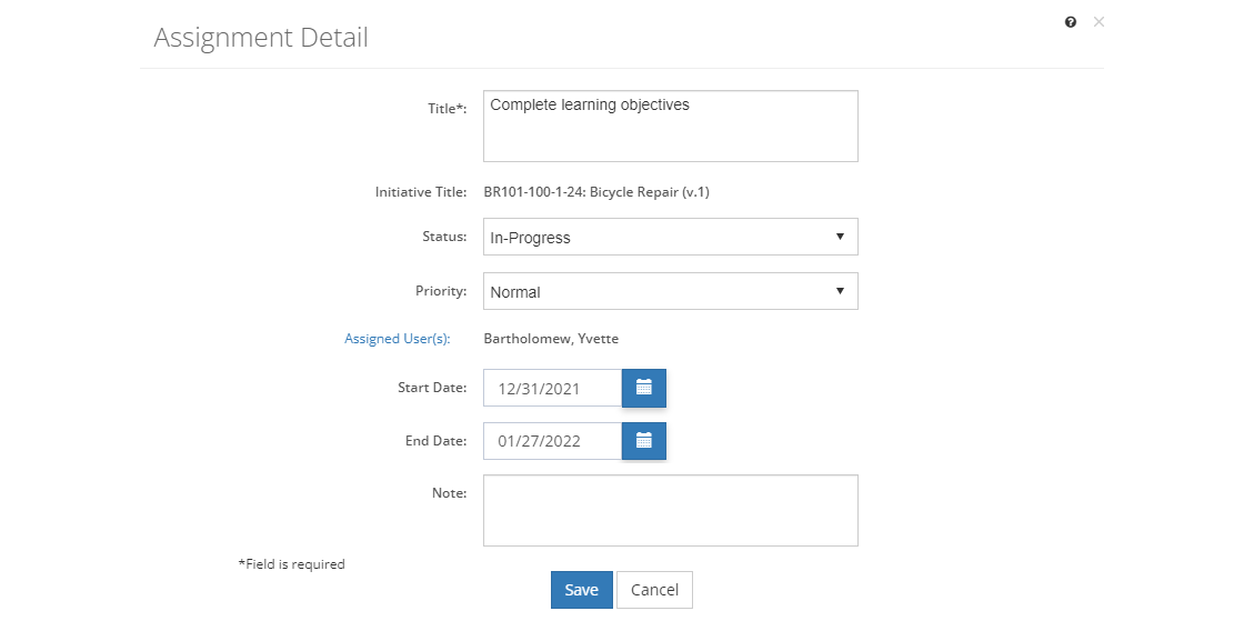  Assignment Detail Screen