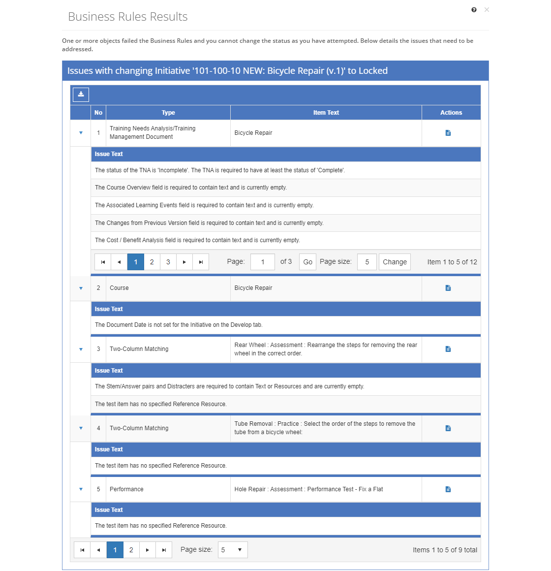 Business Rules Results Screen