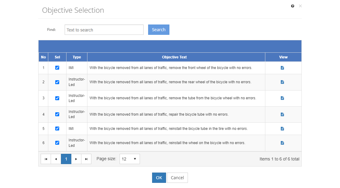 Assessment Objective Selection Screen