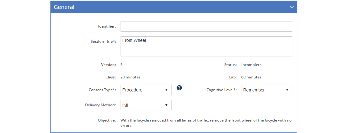 Curriculum Development > Enabling Objective Level - General Tab