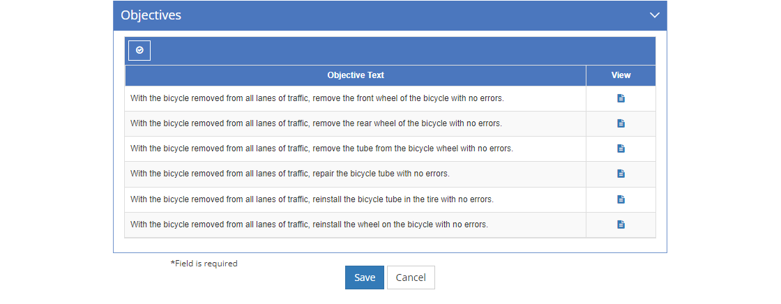 Curriculum Development > Assessment - Objectives Tab