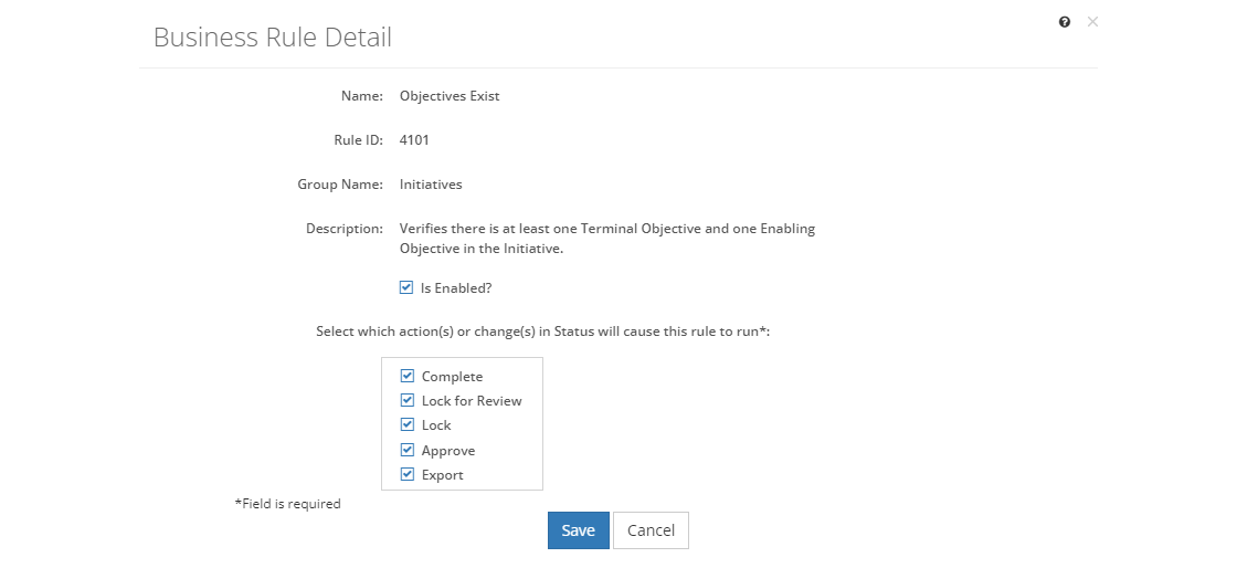 Customizations > Business Rule Detail Screen