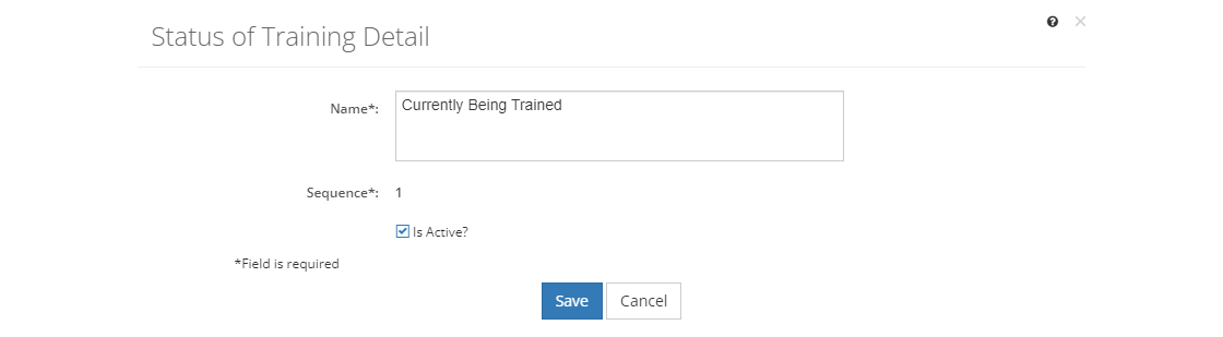 Customizations > Lists > Status of Training Detail Screen