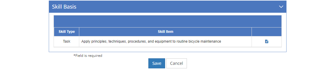 Terminal Objective Level - View Skill Basis Tab