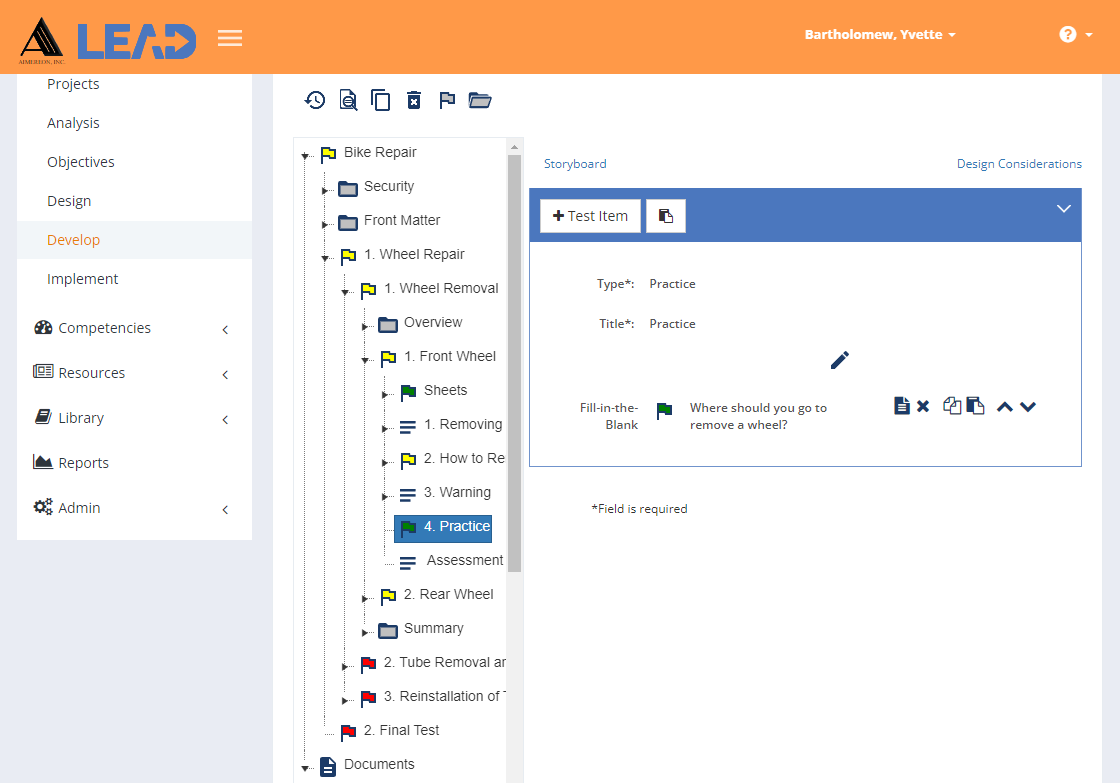 Enabling Objective Level > Test Items - Practice Element Example