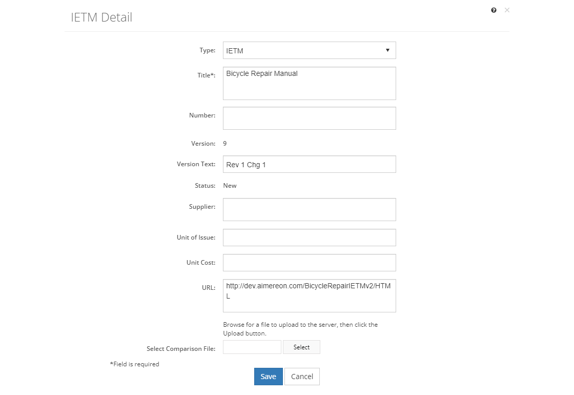 Resources > IETM Detail Screen