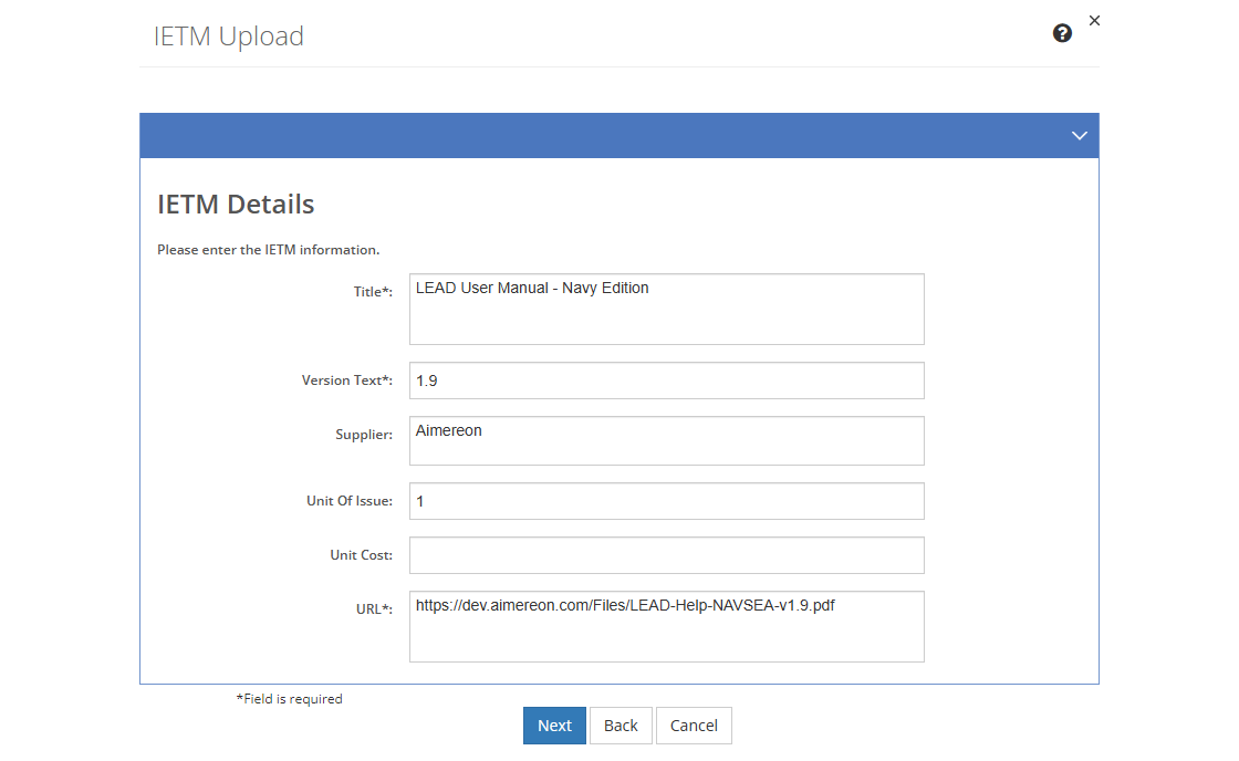 IETM Upload - IETM Details Screen IETM Upload - IETM Details Screen