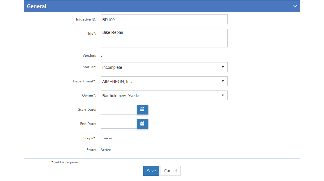 Initiative Management - General Tab