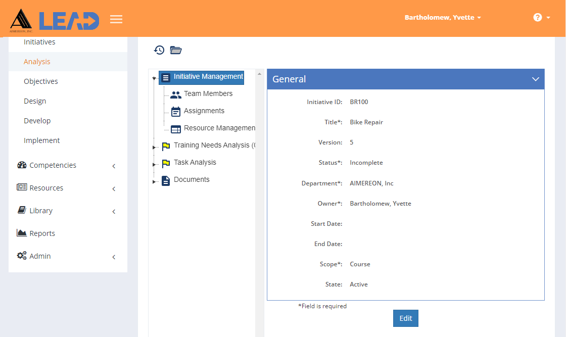 Analysis/Design > Initiative Management