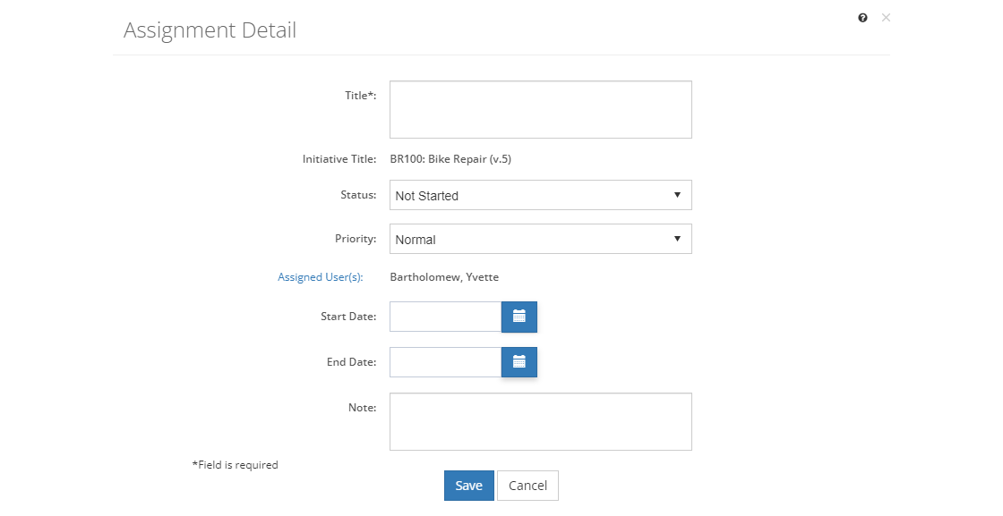 Initiative Management > Assignment Detail Screen