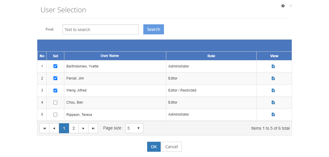 Initiative Management > Team Members > User Selection Screen