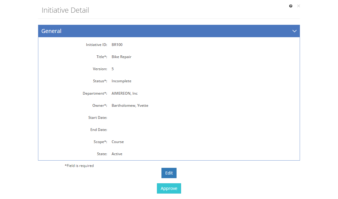 Initiatives - Viewing the Initiative Detail Screen