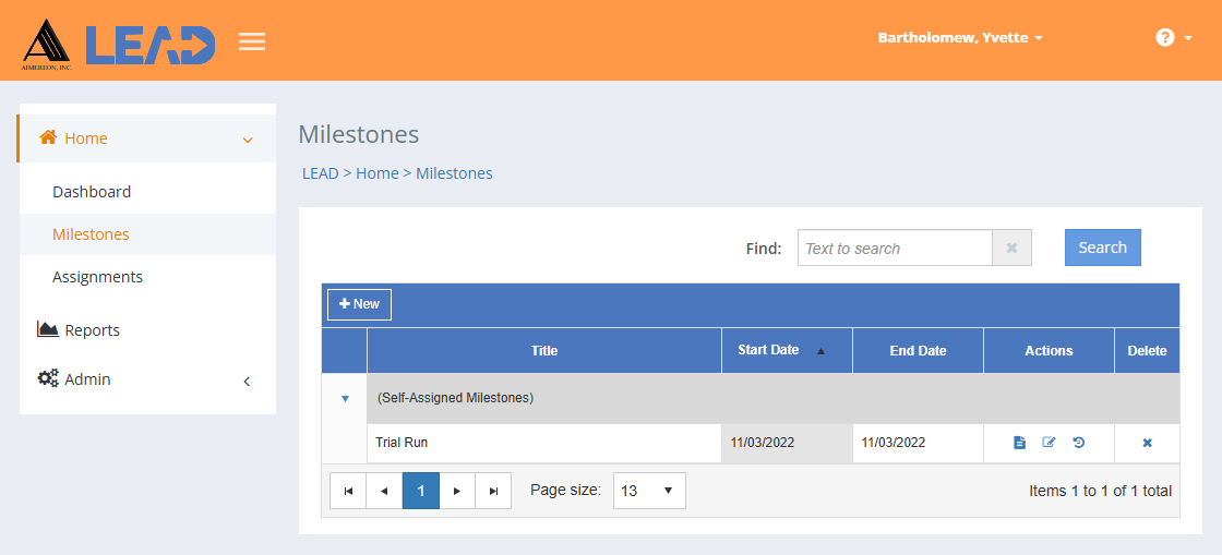 LEAD Administrator - Milestones