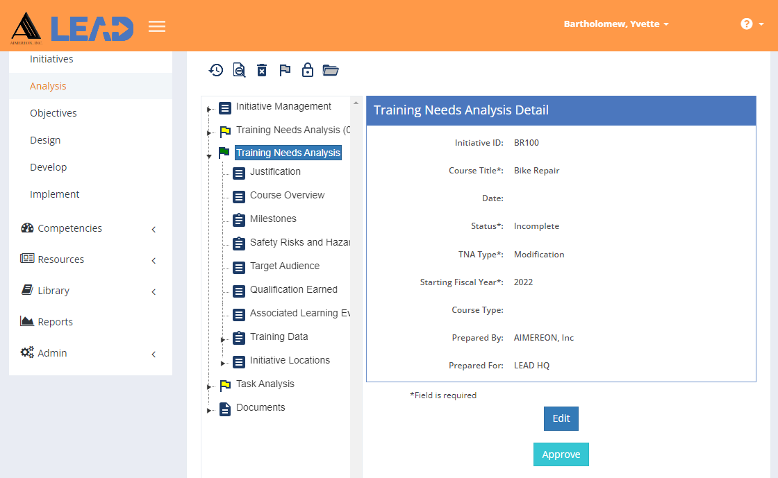 Analysis > Training Needs Analysis