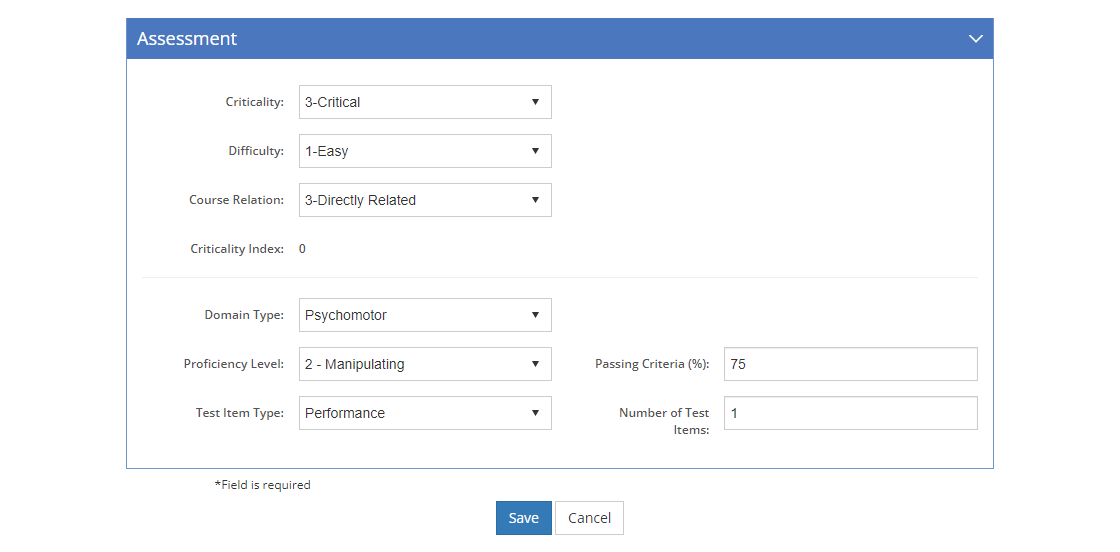 Objectives > Enabling Objective Detail Screen - Assessment Tab