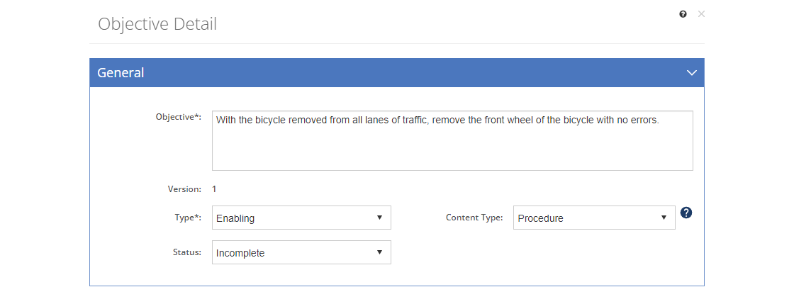 Objectives > Enabling Objective Detail Screen - General Tab