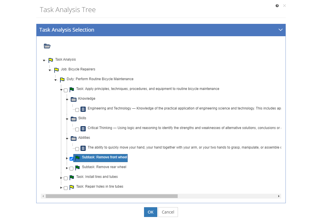 Objectives > Task Analysis Selection Screen