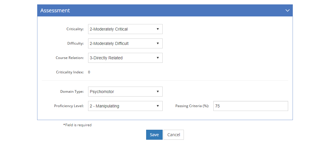 Objectives > Terminal Objective Detail Screen - Assessment Tab