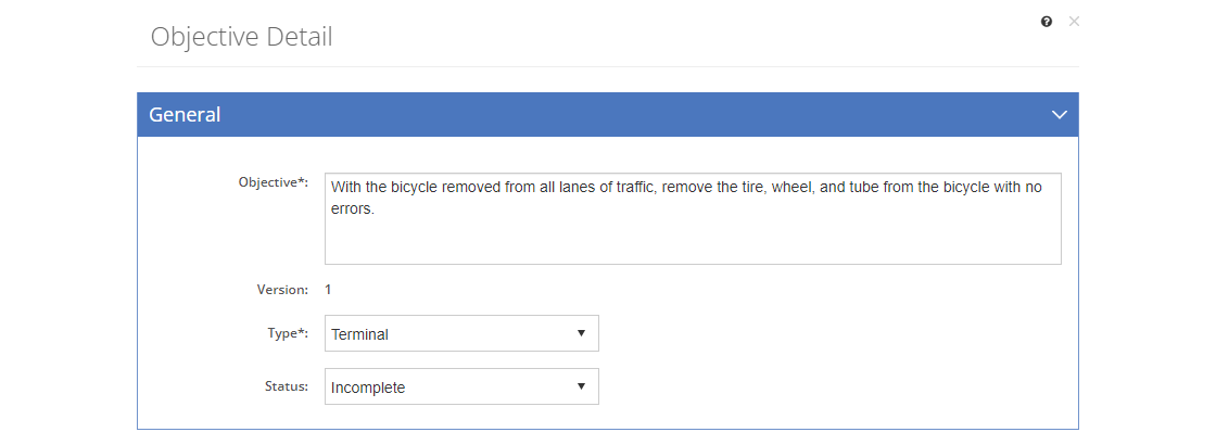 Objectives > Terminal Objective Detail Screen - General Tab