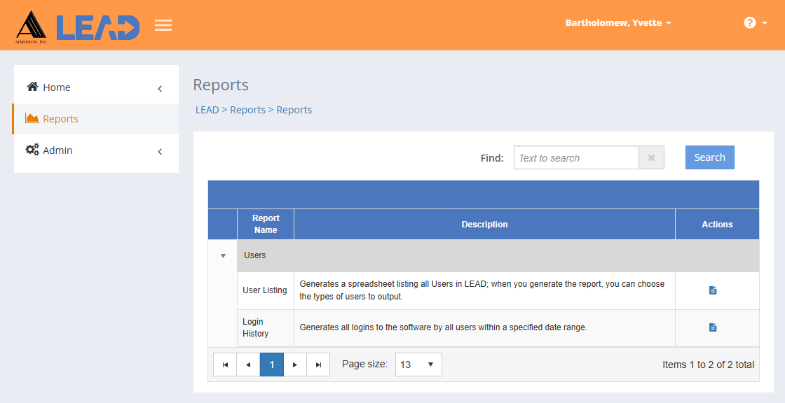 LEAD Administrator - Reports