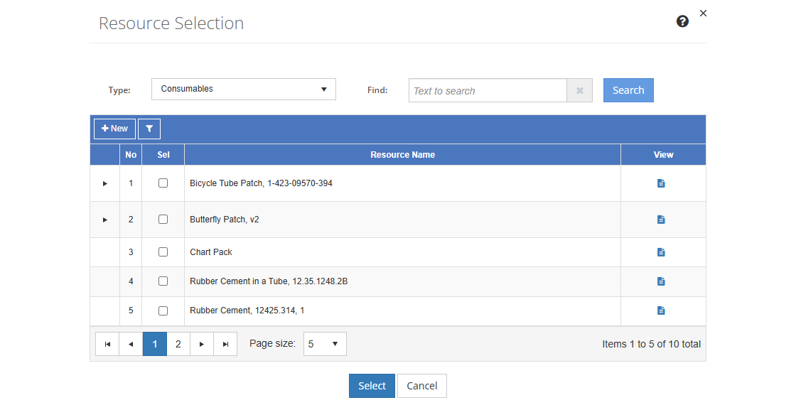 Multiple Resource Selection Screen for Sheets