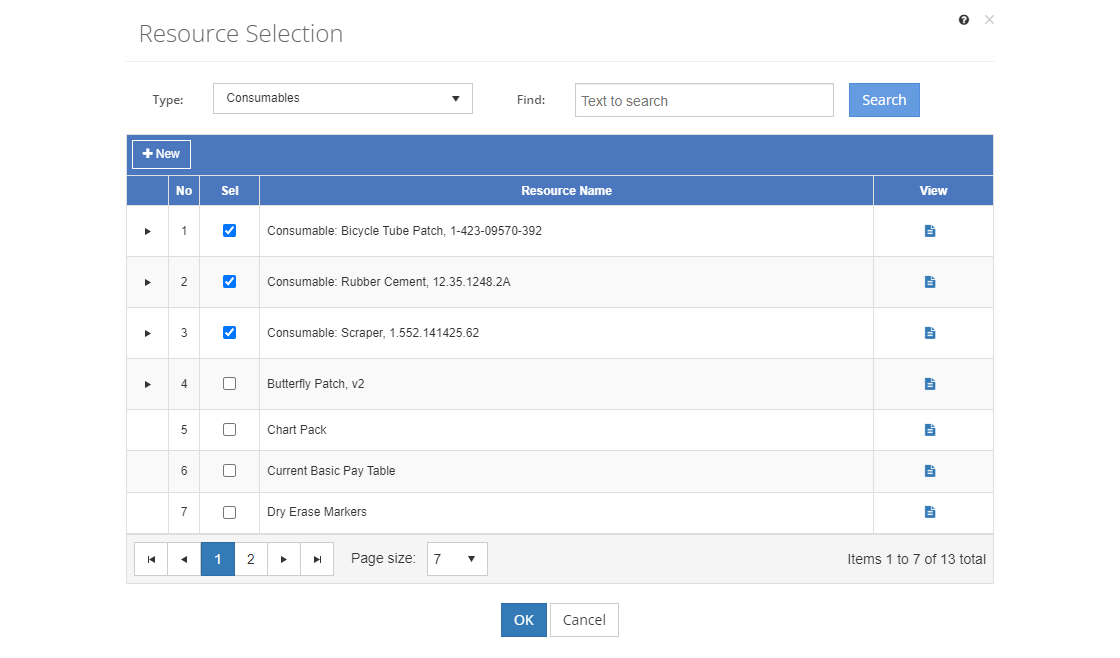 Resource Selection Screen for the TNA, TMD, and Skills