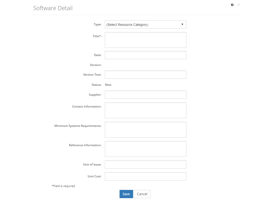 Resources > Software Detail Screen