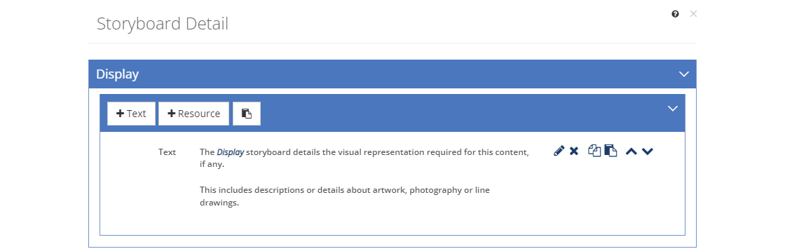 Storyboard - Display Tab