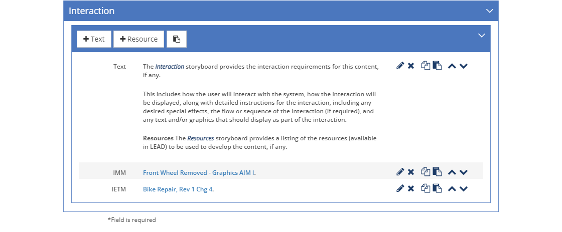 Storyboard - Interaction Tab