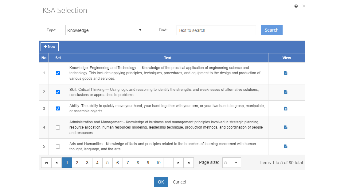 Task Analysis > KSA Selection Screen