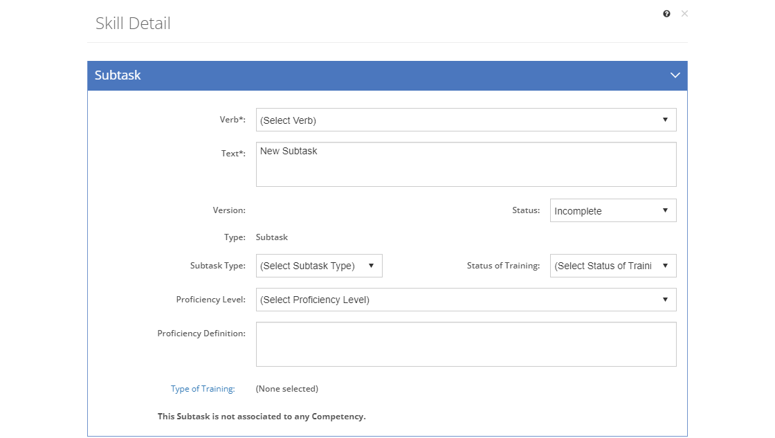 Task Analysis > Skill Detail Screen - New Subtask 