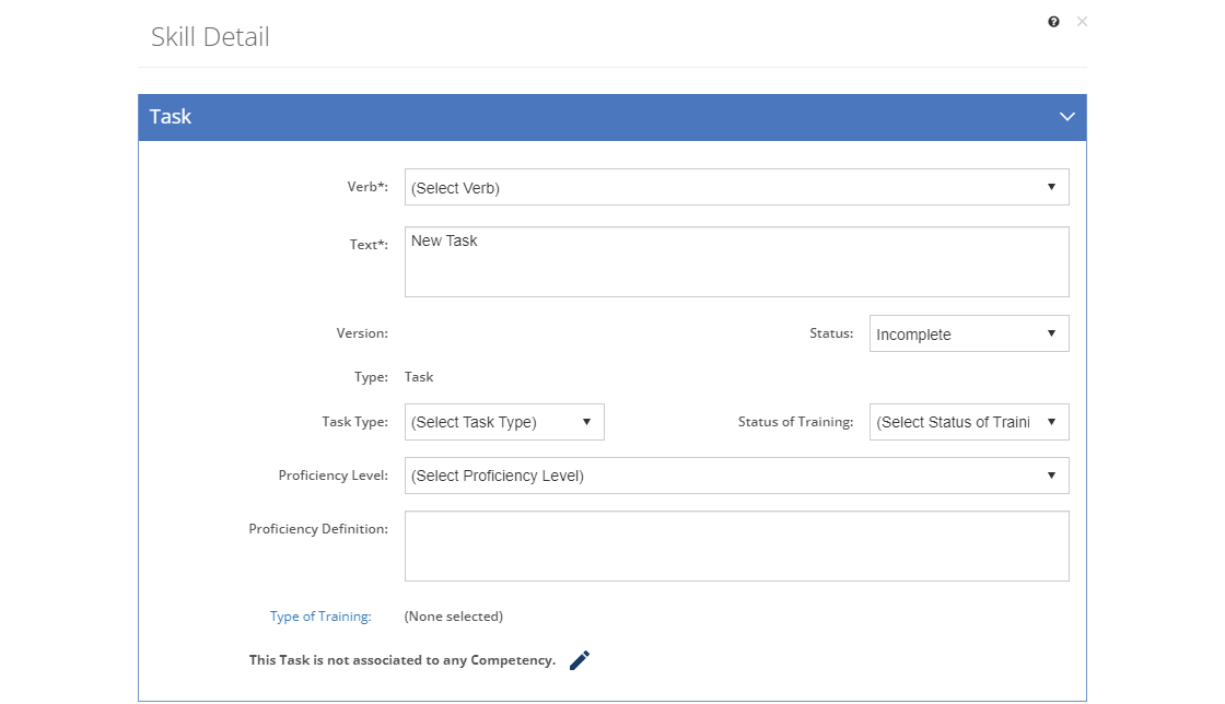 Task Analysis > Skill Detail Screen - New Task