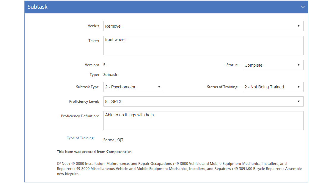 Task Analysis > Skill Detail Screen - Edit Subtask Tab