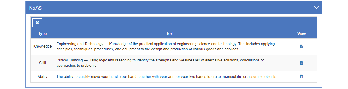 Task Analysis > Skill Detail Screen - Edit KSAs Tab