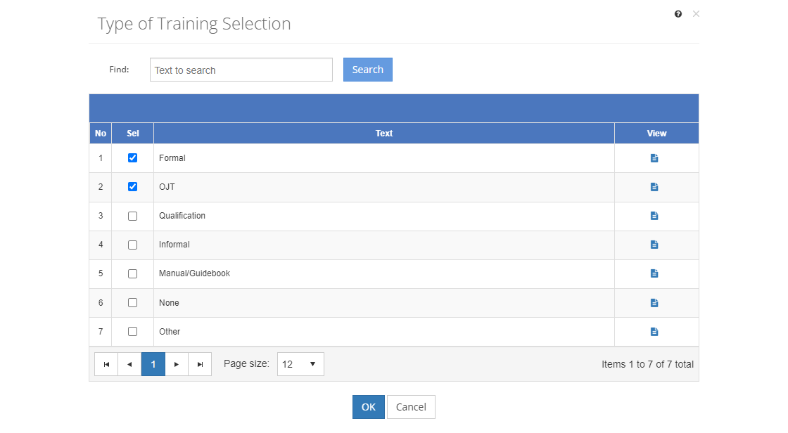 Task Analysis - Type of Training Selection Screen