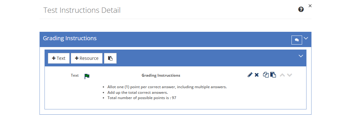 Test Instructions - Grading Instructions Tab