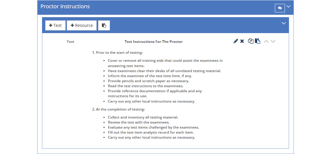 Test Instructions - Proctor Instructions Tab