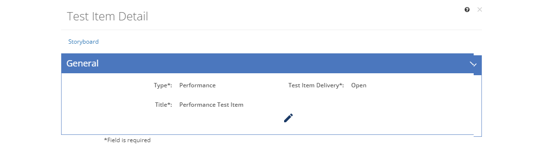 Test Items > Performance Job Sheet - General Tab