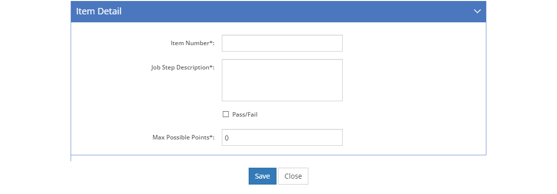 Test Items > Performance Job Sheet - Rubric - Item Detail Screen