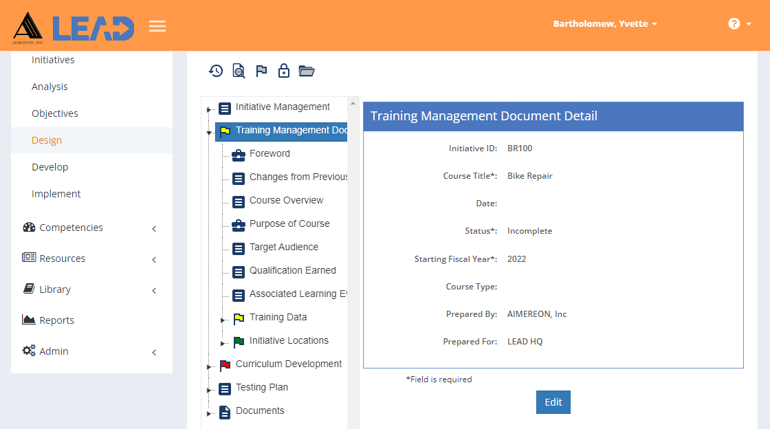 Design > Training Management Document