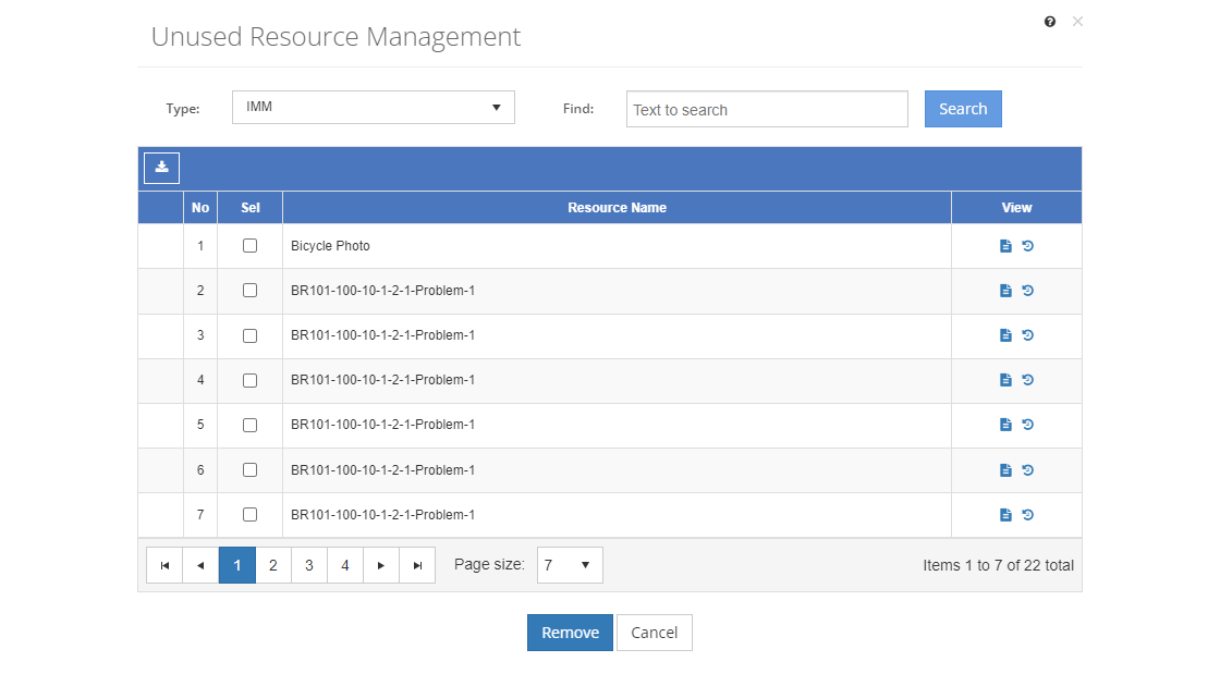 Unused Resource Management Screen