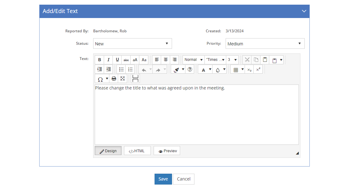 Comments Screen - Add/Edit Text Tab Comments Screen - Add/Edit Text Tab
