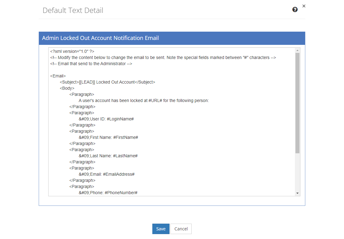 Default Text Detail Screen Default Text Detail Screen
