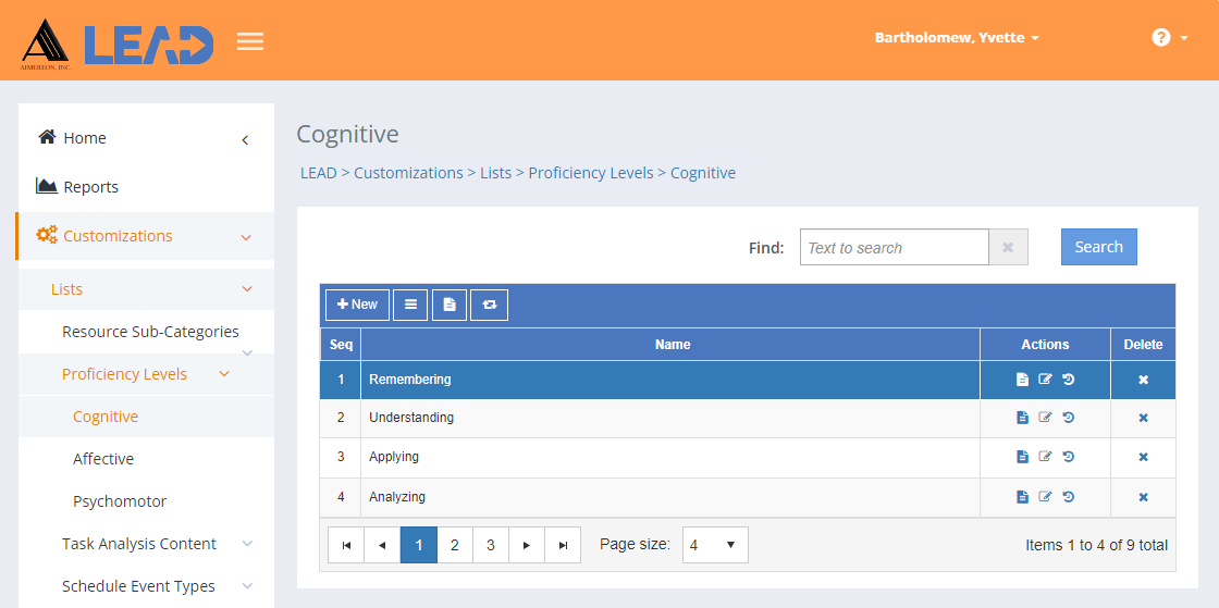 Proficiency Levels - Cognitive Example Proficiency Levels - Cognitive Example