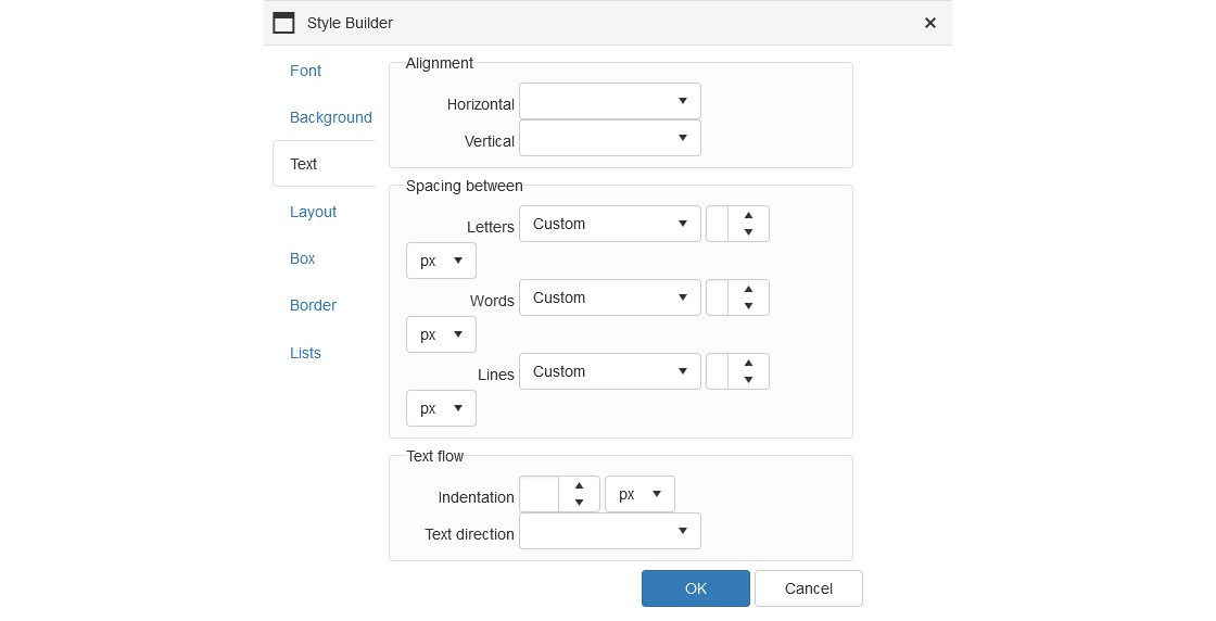 Text Editor - Table Wizard - Style Builder - Text Tab Text Editor - Table Wizard - Style Builder - Text Tab