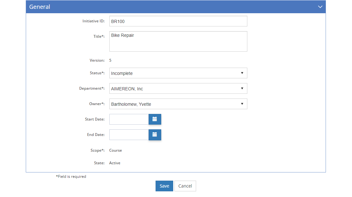 Initiative Management - General Tab Initiative Management - General Tab