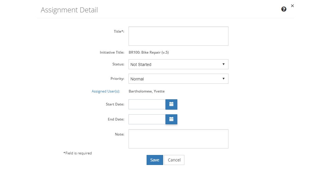 Initiative Management > Assignment Detail Screen Initiative Management > Assignment Detail Screen