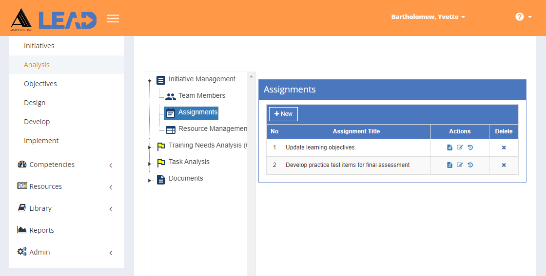 Initiative Management > Assignments Initiative Management > Assignments