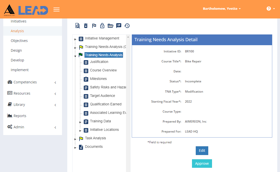 Analysis > Training Needs Analysis Analysis > Training Needs Analysis